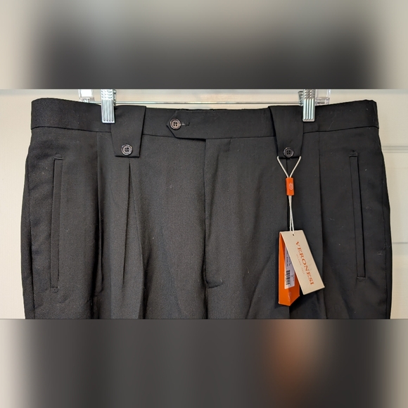 Veronesi Italy NWT Men's Black 100% Wool Wide Leg Palermo Pants Size 38 Unhemmed - Picture 2 of 16